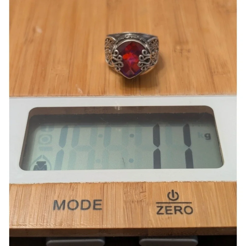 Sarda‎ Bali Sterling Silver 925 Pear Shaped Pink Purple Quartz Filigree Ring 7